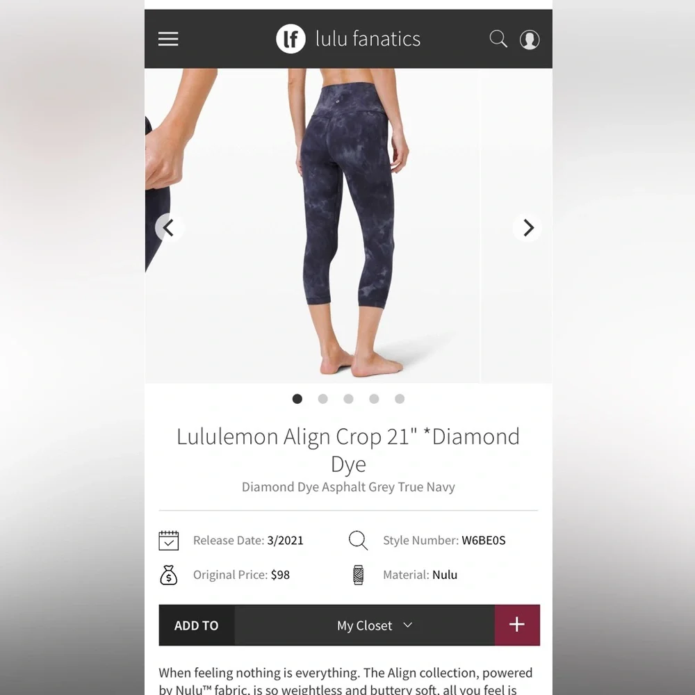 Lululemon Align Crop 21" *Diamond Dye Diamond Dye Asphalt Grey True Navy Size 2 - Picture 13 of 14